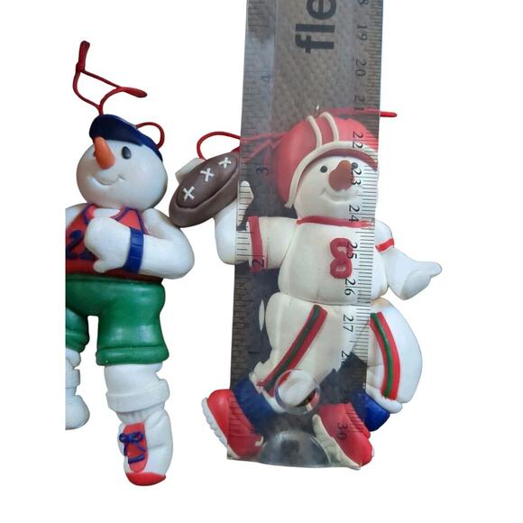 Clay Dough Christmas Holiday Ornaments Set of 2 Snowman Football/Basketball - Picture 3 of 3